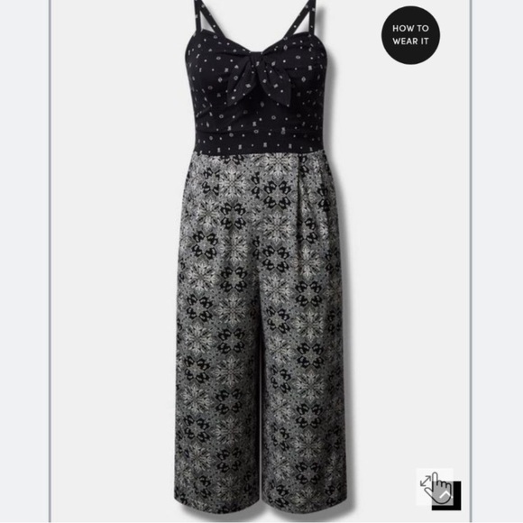Torrid Geo Print Challis Tie Front Culotte Jumpsuit - Picture 4 of 15